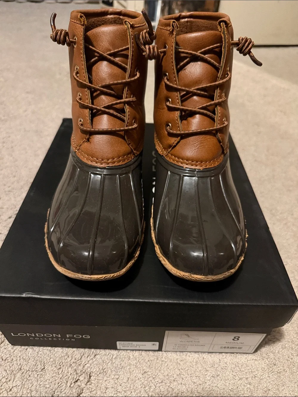 London Fog Brown and Dark Brown Waterproof Duck Boots Size 8